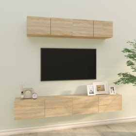 Set de muebles para TV 4 pzas madera contrachapada roble Sonoma de vidaXL, Muebles TV - Ref: Foro24-3114528, Precio: 126,99 €...