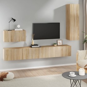 TV furniture set 4 pieces Sonoma oak plywood by vidaXL, TV Furniture - Ref: Foro24-3114328, Price: 199,73 €, Discount: %