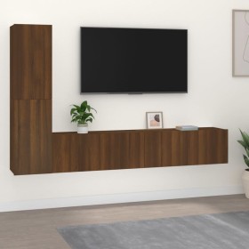 TV furniture set, 4 pieces, brown oak plywood by vidaXL, TV Furniture - Ref: Foro24-3114317, Price: 130,86 €, Discount: %