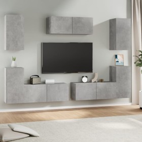 TV-Möbelset 7-teilig aus betongrauem Sperrholz von vidaXL, TV-Möbel - Ref: Foro24-3114305, Preis: 220,07 €, Rabatt: %