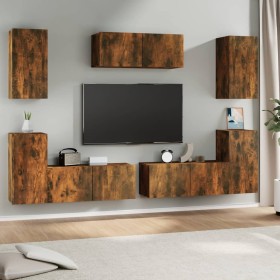 TV furniture set 7 pieces smoked oak plywood by vidaXL, TV Furniture - Ref: Foro24-3114307, Price: 218,99 €, Discount: %