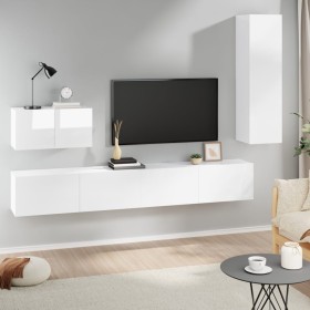 TV-Möbelset 4-teilig aus glänzend weißem Sperrholz von vidaXL, TV-Möbel - Ref: Foro24-3114330, Preis: 187,99 €, Rabatt: %