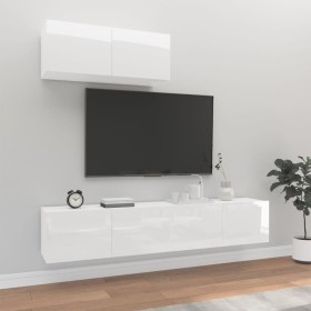 TV-Möbelset 3-teilig aus glänzend weißem Sperrholz von vidaXL, TV-Möbel - Ref: Foro24-3114474, Preis: 131,99 €, Rabatt: %