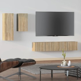 TV furniture set 4 pieces Sonoma oak plywood by vidaXL, TV Furniture - Ref: Foro24-3114624, Price: 130,99 €, Discount: %