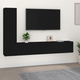 Black plywood 4-piece TV furniture set by vidaXL, TV Furniture - Ref: Foro24-3114311, Price: 136,28 €, Discount: %