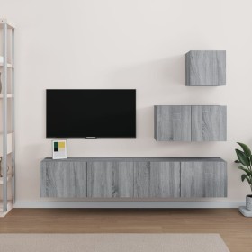 TV furniture set 4 pieces in gray Sonoma plywood by vidaXL, TV Furniture - Ref: Foro24-3114644, Price: 125,99 €, Discount: %