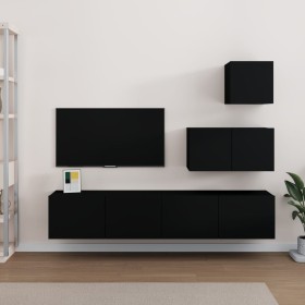 Black plywood 4-piece TV furniture set by vidaXL, TV Furniture - Ref: Foro24-3114639, Price: 151,84 €, Discount: %