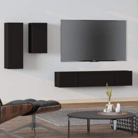 Set de muebles para TV 4 piezas madera contrachapada negro de vidaXL, Muebles TV - Ref: Foro24-3114623, Precio: 160,51 €, Des...