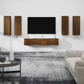 TV furniture set 6 pieces brown oak plywood by vidaXL, TV Furniture - Ref: Foro24-3114349, Price: 261,99 €, Discount: %