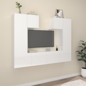 TV furniture set 6 pieces glossy white plywood by vidaXL, TV Furniture - Ref: Foro24-3114458, Price: 205,99 €, Discount: %