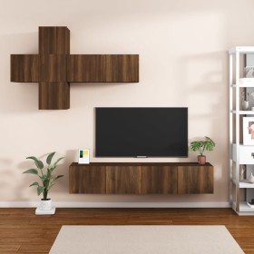 TV furniture set 7 pieces brown oak plywood by vidaXL, TV Furniture - Ref: Foro24-3114517, Price: 204,19 €, Discount: %