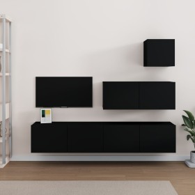 Black plywood 4-piece TV furniture set by vidaXL, TV Furniture - Ref: Foro24-3114647, Price: 159,41 €, Discount: %