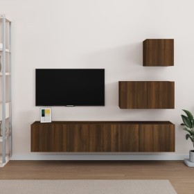 TV furniture set 4 pieces oak brown plywood by vidaXL, TV Furniture - Ref: Foro24-3114645, Price: 152,36 €, Discount: %