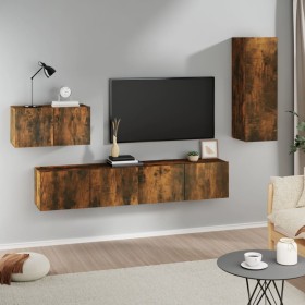 TV furniture set 4 pieces smoked oak plywood by vidaXL, TV Furniture - Ref: Foro24-3114339, Price: 149,99 €, Discount: %