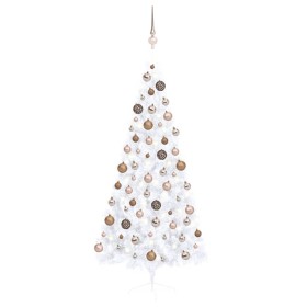 Half Christmas tree with white lights and balls 180 cm by vidaXL, Christmas trees - Ref: Foro24-3077570, Price: 71,27 €, Disc...