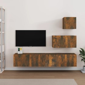 TV-Möbelset 4-teilig aus geräuchertem Eichensperrholz von vidaXL, TV-Möbel - Ref: Foro24-3114643, Preis: 133,62 €, Rabatt: %