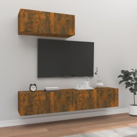 TV furniture set 3 pieces smoked oak plywood by vidaXL, TV Furniture - Ref: Foro24-3114475, Price: 107,05 €, Discount: %