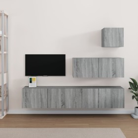 TV furniture set 4 pieces in gray Sonoma plywood by vidaXL, TV Furniture - Ref: Foro24-3114652, Price: 139,46 €, Discount: %