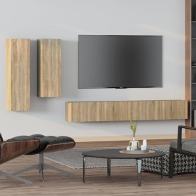 TV furniture set 4 pieces Sonoma oak plywood by vidaXL, TV Furniture - Ref: Foro24-3114632, Price: 215,23 €, Discount: %