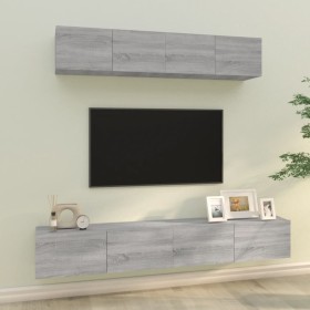 TV-Möbel-Set 4 Stück Sonoma grau Sperrholz von vidaXL, TV-Möbel - Ref: Foro24-3114540, Preis: 175,47 €, Rabatt: %