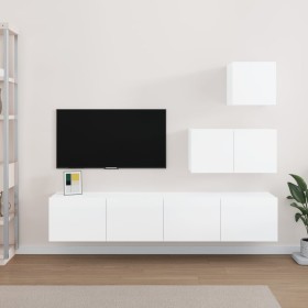 TV-Möbelset 4-teilig aus glänzend weißem Sperrholz von vidaXL, TV-Möbel - Ref: Foro24-3114642, Preis: 141,61 €, Rabatt: %