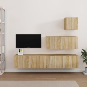 TV furniture set 4 pieces Sonoma oak plywood by vidaXL, TV Furniture - Ref: Foro24-3114648, Price: 135,62 €, Discount: %