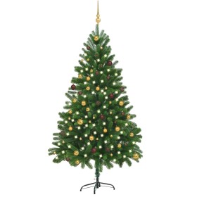 Beleuchteter Weihnachtsbaum mit Lichtern und grünen Kugeln 210 cm von vidaXL, Weihnachtsbäume - Ref: Foro24-3077556, Preis: 2...