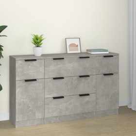 3-teiliges Sideboard-Set aus betongrauem Sperrholz von vidaXL, Sideboards - Ref: Foro24-3115823, Preis: 173,99 €, Rabatt: %