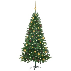 Beleuchteter Weihnachtsbaum mit Lichtern und grünen Kugeln 180 cm von vidaXL, Weihnachtsbäume - Ref: Foro24-3077555, Preis: 1...