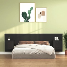 Cabecero de cama con mesitas madera contrachapada negro de vidaXL, Cabeceros y pies de cama - Ref: Foro24-3115709, Precio: 16...