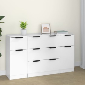 3-teiliges Sideboard-Set aus glänzend weißem Sperrholz von vidaXL, Sideboards - Ref: Foro24-3115824, Preis: 199,93 €, Rabatt: %