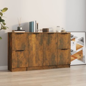 3-teilige Sideboards aus geräuchertem Eichensperrholz von vidaXL, Sideboards - Ref: Foro24-3115849, Preis: 113,56 €, Rabatt: %