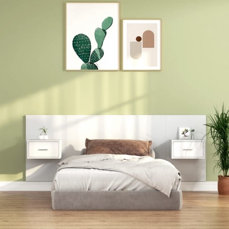 Cabecero de cama con mesitas madera contrachapada blanco de vidaXL, Cabeceros y pies de cama - Ref: Foro24-3115676, Precio: 1...