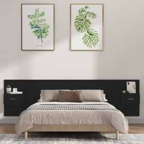 Black plywood headboard with side tables by vidaXL, Headboards and footboards - Ref: Foro24-3115725, Price: 115,72 €, Discoun...