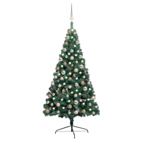 Halber Weihnachtsbaum mit Lichtern und grünen Kugeln 150 cm von vidaXL, Weihnachtsbäume - Ref: Foro24-3077564, Preis: 60,88 €...