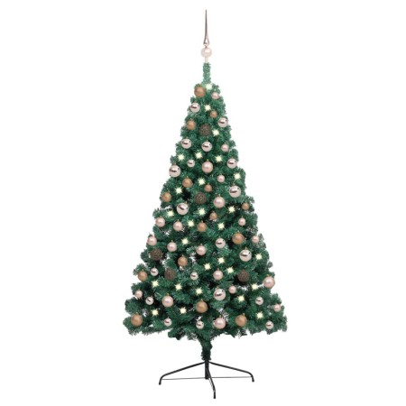 Halber Weihnachtsbaum mit Lichtern und grünen Kugeln 150 cm von vidaXL, Weihnachtsbäume - Ref: Foro24-3077564, Preis: 66,56 €...