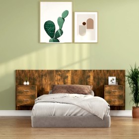 Headboard of bed with smoked oak plywood tables by vidaXL, Headboards and footboards - Ref: Foro24-3115689, Price: 119,99 €, ...