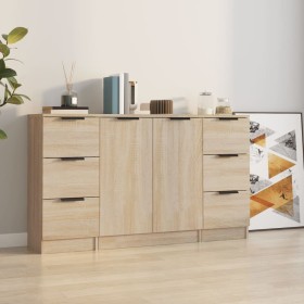 Sideboards 3 Stück Sonoma-Eichensperrholz von vidaXL, Sideboards - Ref: Foro24-3115838, Preis: 189,99 €, Rabatt: %