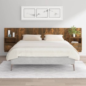 Cabecero de cama con mesitas madera contrachapada roble ahumado de vidaXL, Cabeceros y pies de cama - Ref: Foro24-3115721, Pr...