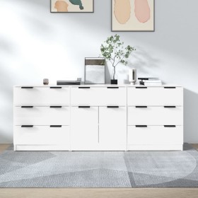 3-teiliges Sideboard aus glänzend weißem Sperrholz von vidaXL, Sideboards - Ref: Foro24-3115800, Preis: 262,03 €, Rabatt: %