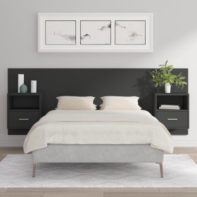 Cabecero de cama con mesitas madera contrachapada negro de vidaXL, Cabeceros y pies de cama - Ref: Foro24-3115693, Precio: 14...