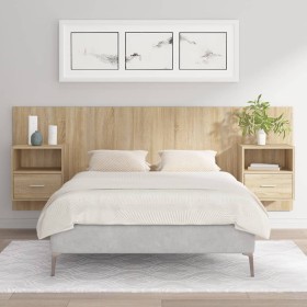 Sonoma oak plywood headboard with side tables by vidaXL, Headboards and footboards - Ref: Foro24-3115694, Price: 142,99 €, Di...