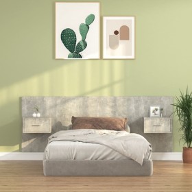 Cabecero de cama con mesitas madera contrachapada gris hormigón de vidaXL, Cabeceros y pies de cama - Ref: Foro24-3115679, Pr...