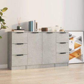 Sideboards 3 Stück zementgraues Sperrholz von vidaXL, Sideboards - Ref: Foro24-3115839, Preis: 161,01 €, Rabatt: %