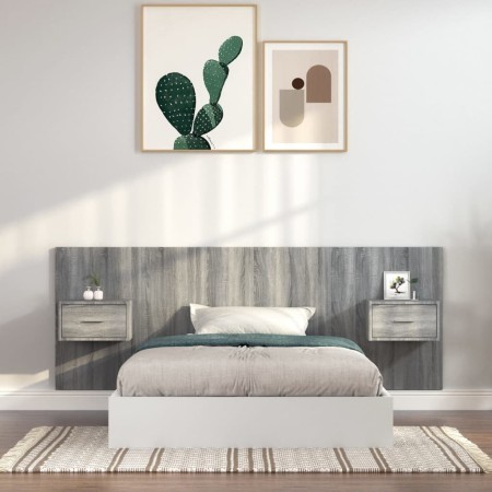 Sonoma gray plywood headboard with side tables by vidaXL, Headboards and footboards - Ref: Foro24-3115682, Price: 118,40 €, D...