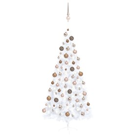 Half Christmas tree with lights and balls white 120 cm by vidaXL, Christmas trees - Ref: Foro24-3077571, Price: 66,99 €, Disc...