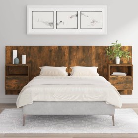 Headboard of bed with smoked oak plywood tables by vidaXL, Headboards and footboards - Ref: Foro24-3115697, Price: 136,91 €, ...