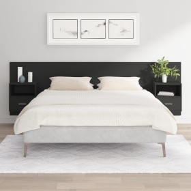 Cabecero de cama con mesitas madera contrachapada negro de vidaXL, Cabeceros y pies de cama - Ref: Foro24-3115717, Precio: 15...