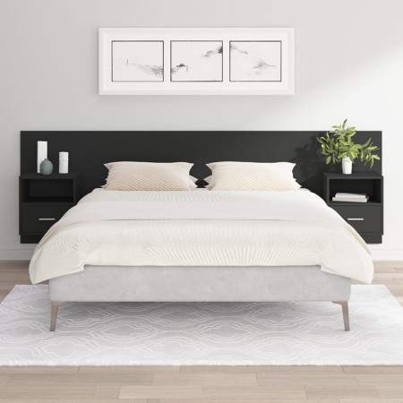 Black plywood headboard with side tables by vidaXL, Headboards and footboards - Ref: Foro24-3115717, Price: 163,87 €, Discoun...