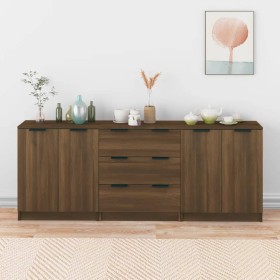 3-piece brown oak plywood sideboard by vidaXL, Sideboards - Ref: Foro24-3115787, Price: 189,80 €, Discount: %